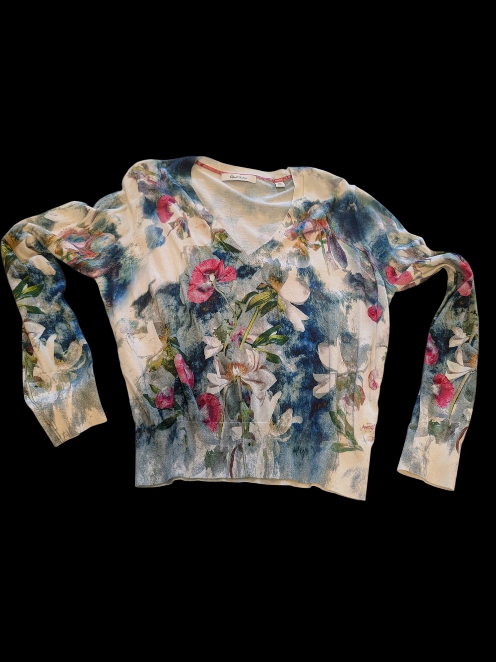 Robert Graham V-Neck Sweater with Blue and Pink Floral Print